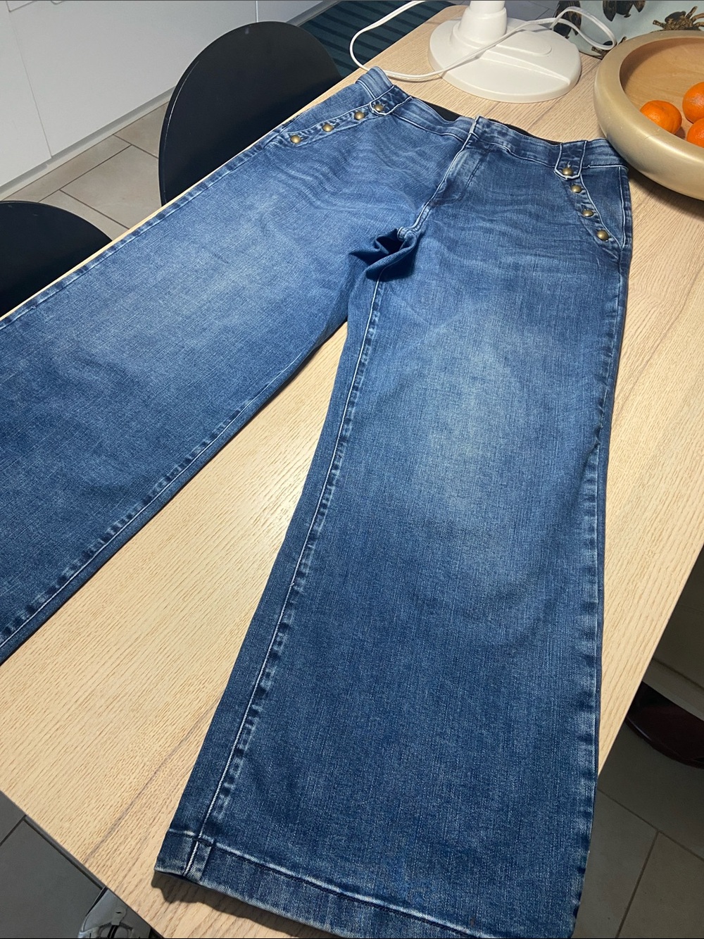 St. John's Bay Blue Wide-Leg Jeans with Button Trim
